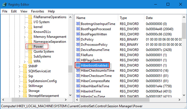 Double-click HiberbootEnabled key