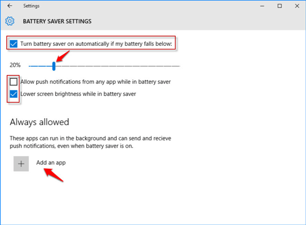 Configure battery saver