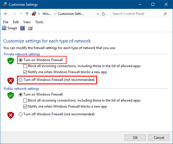 Modify the firewall settings