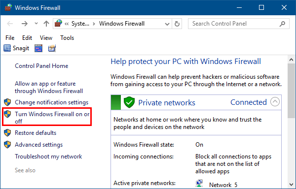 Turn Windows Firewall on or off