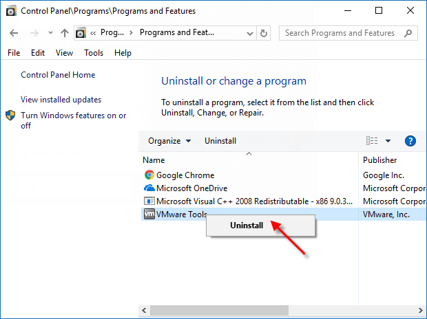 select program and click uninstall