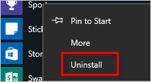 Uninstall programs in Windows 10