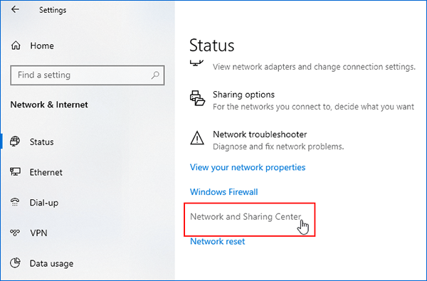 Network and sharing center