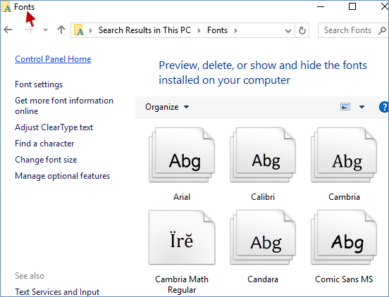 open fonts window