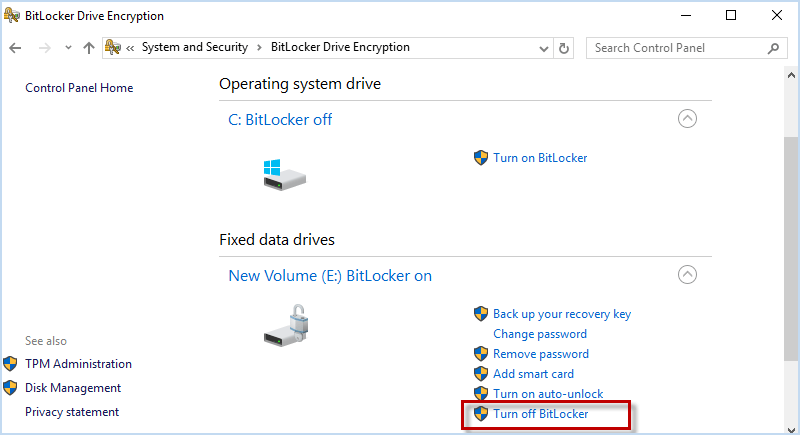 turn off BitLocker