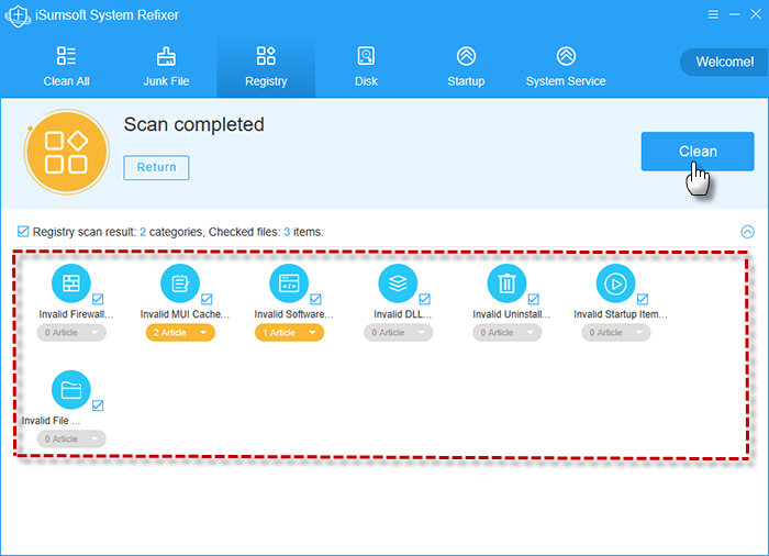 clean invalid registry items using iSumsoft System Refixer 