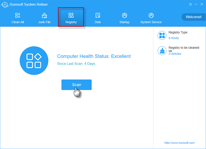 scan invalid registry with iSumsoft System Refixer