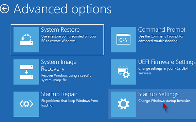 click startup settings