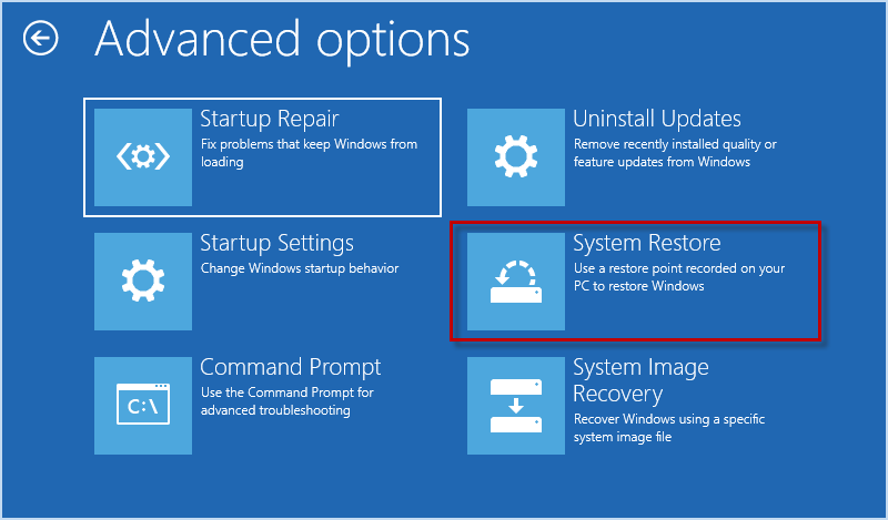 choose System Restore