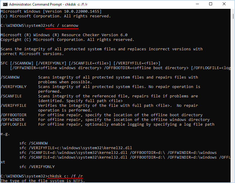 enter sfc / scannow to command window