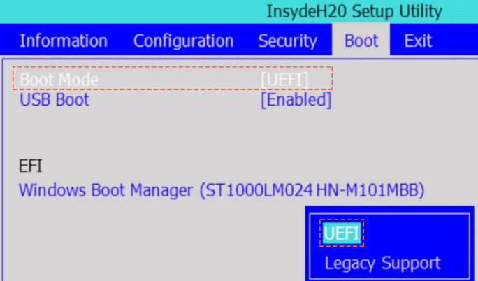 Switch to boot to UEFI mode