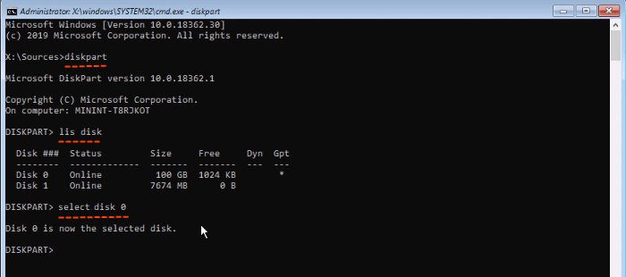 Convert a drive using Diskpart