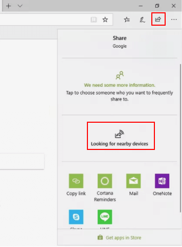 Nearby sharing in Microsoft edge