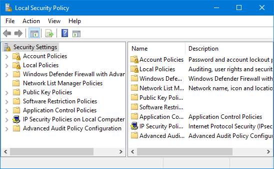 windows 10 local security policy missing