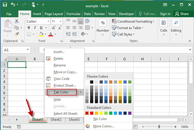 How To Change Color Of One Or Multiple Sheet Tabs In Excel 2016