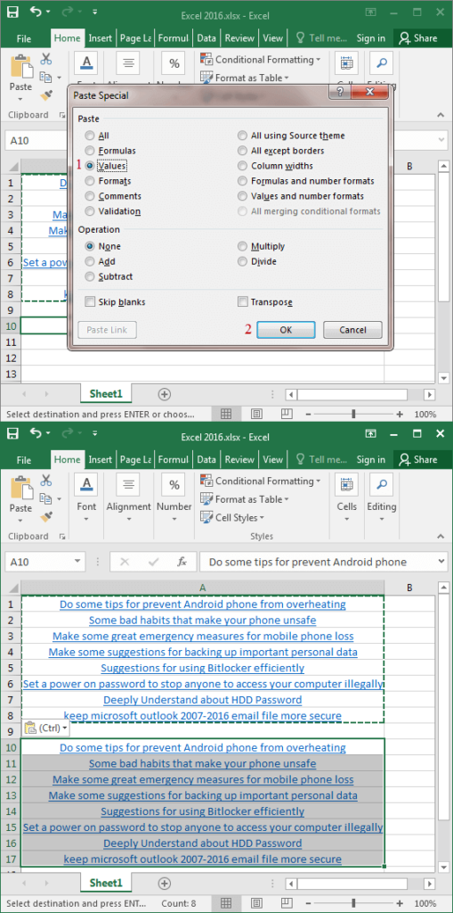 disable links in excel