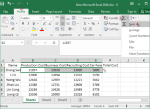 how to sum a column in excel 2016