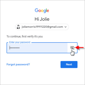 my email password show me on my phone gmail inbox